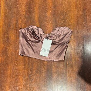 Zara Satin Strapless Bustier in Dusty Mauve
